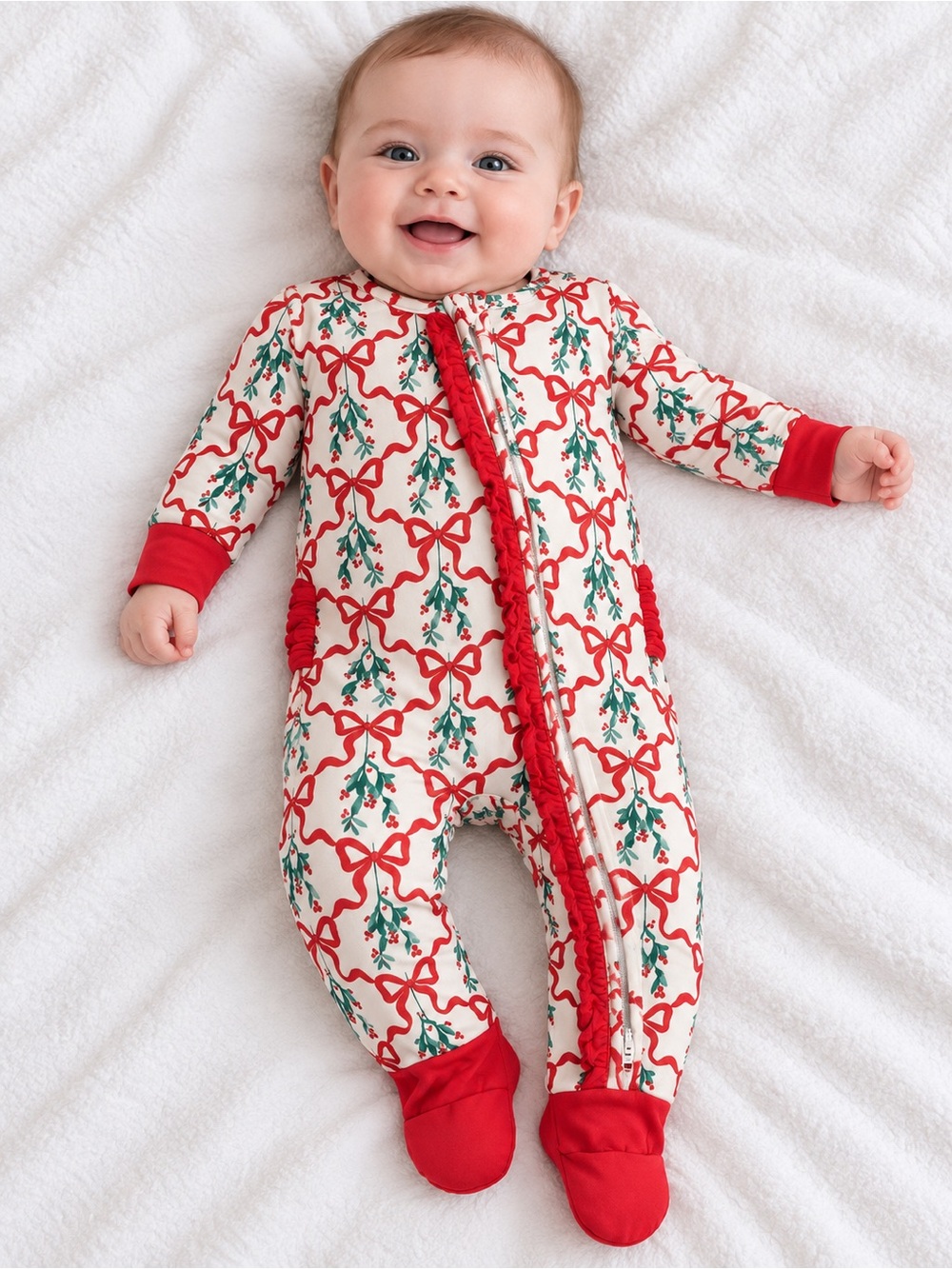 Soft Snooze • NWOT Holiday Bow Print One-Piece Footed Pajamas